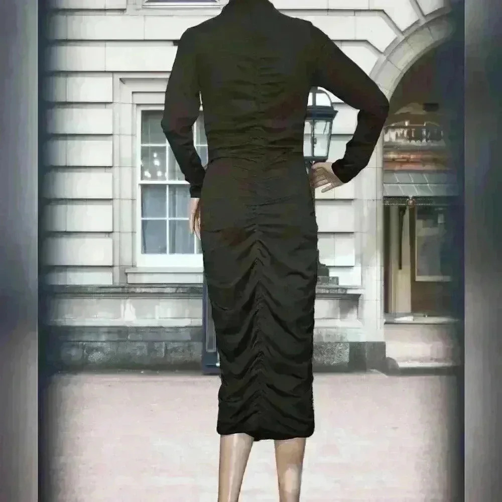 Almost Famous Black Long Sleeve Slinky Dress sz M - Picture 2 of 9